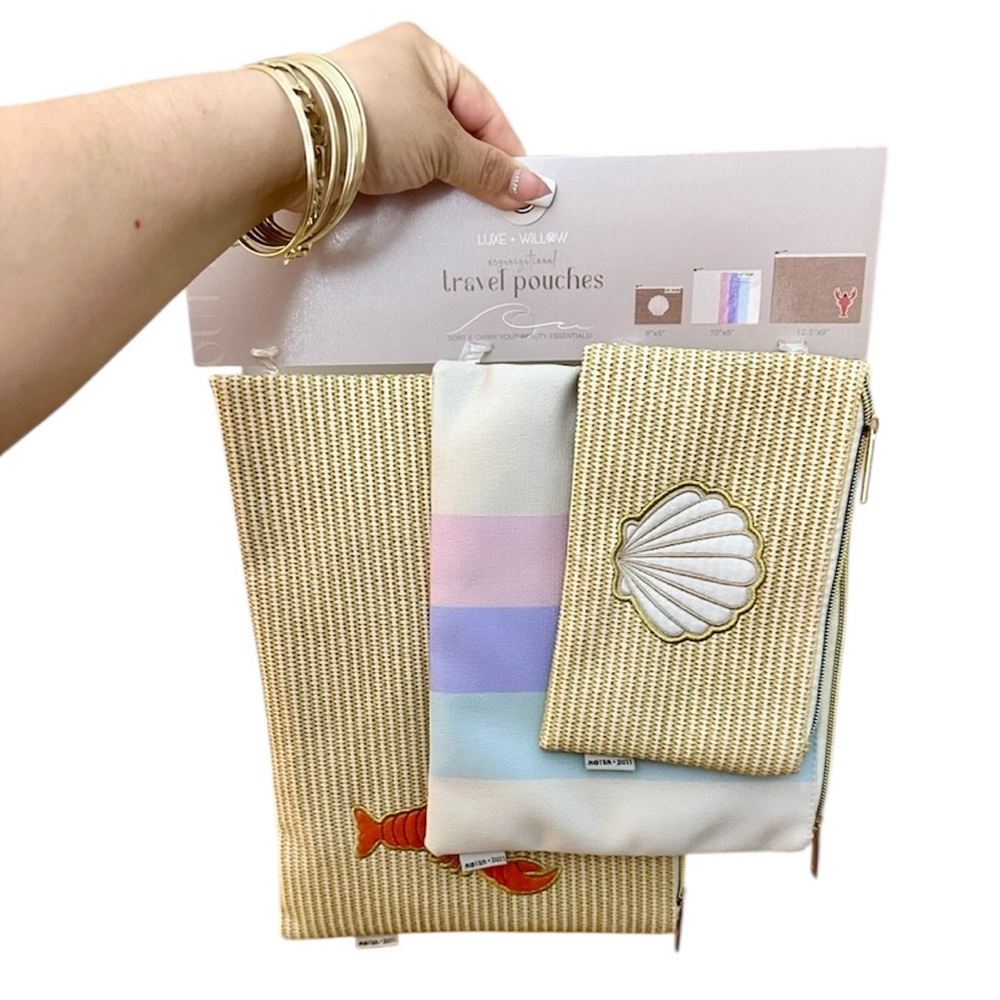 🦋Luxe + Willow travel Beachy theme Pouch Set 
Seashell 🐚 Lobster 🦞 theme